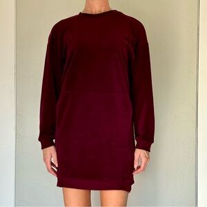 Maroon, velvety BCBG sweater dress with front pocket